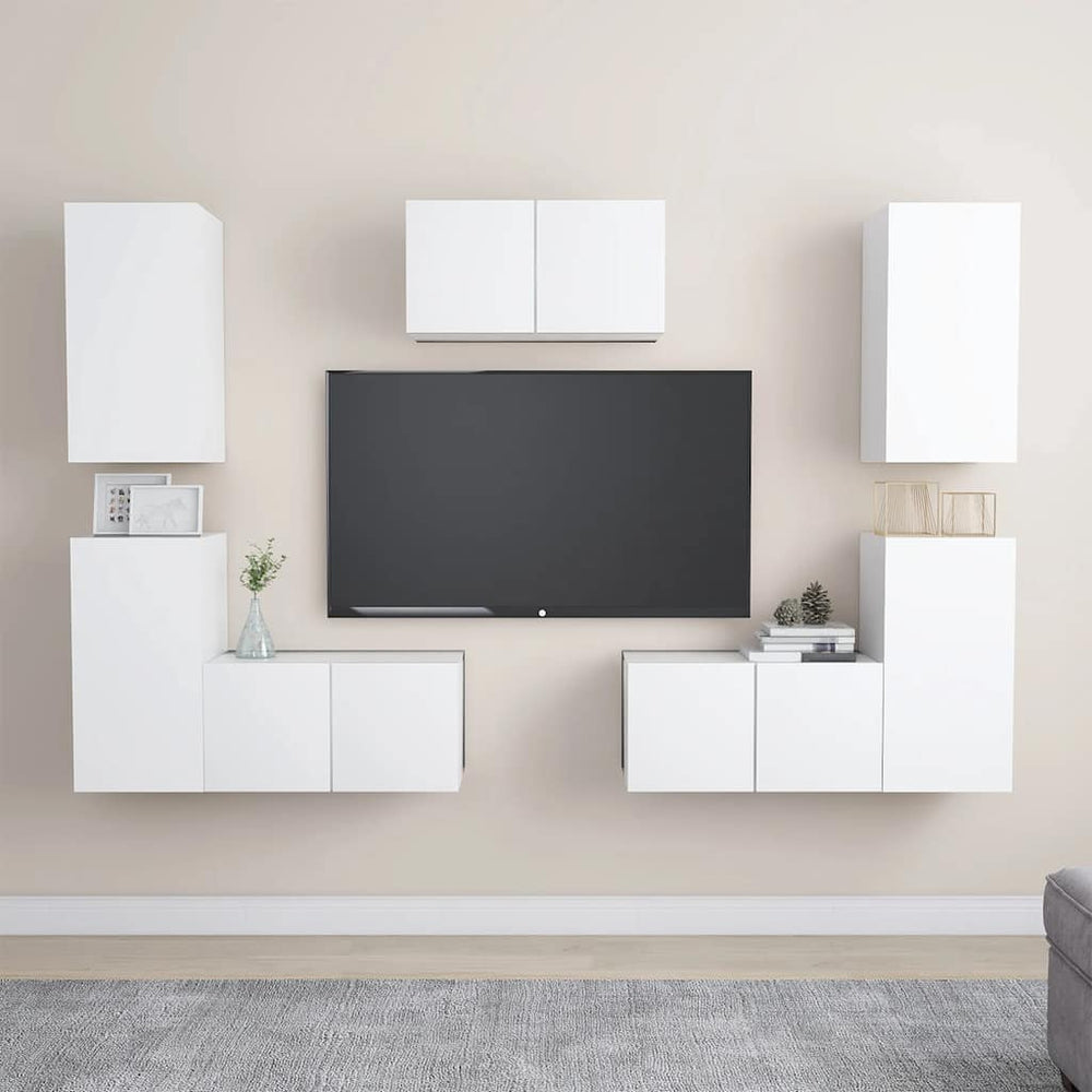 vidaXL Ensemble de 7 meubles TV blanc en bois d'ingénierie