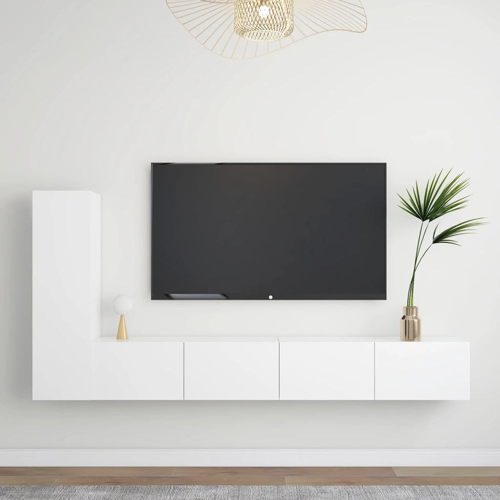 vidaXL Meuble TV 3 pièces Blanc Bois d'ingénierie
