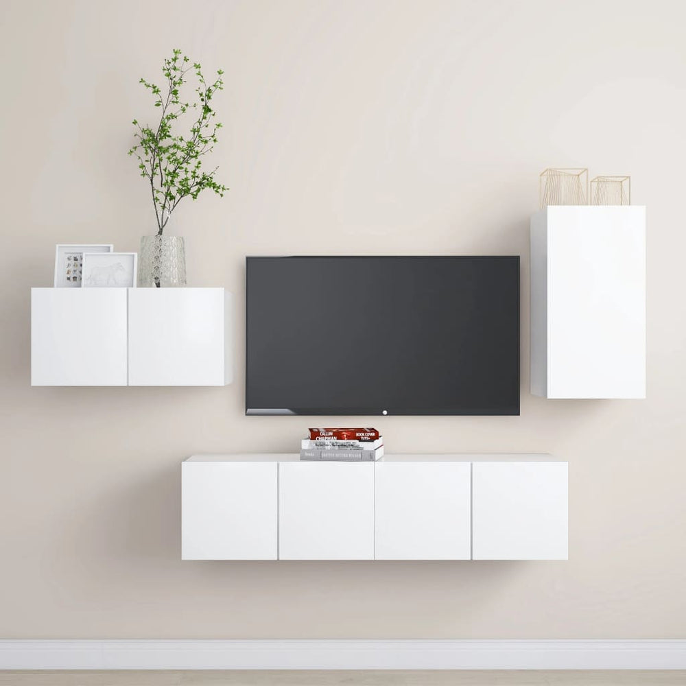 vidaXL Ensemble de 4 meubles TV Blanc Bois d'ingénierie