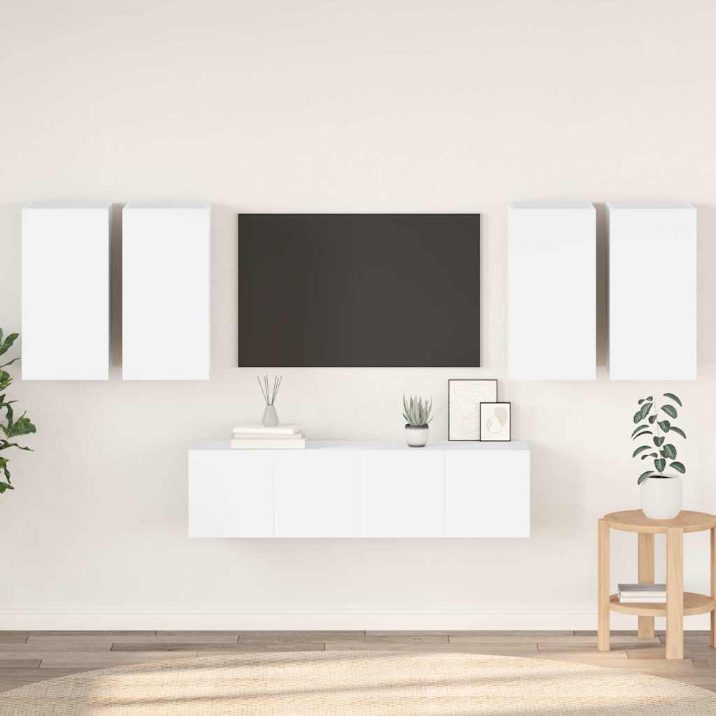 6-tlg. TV-Schrank-Set Weiß Holzwerkstoff