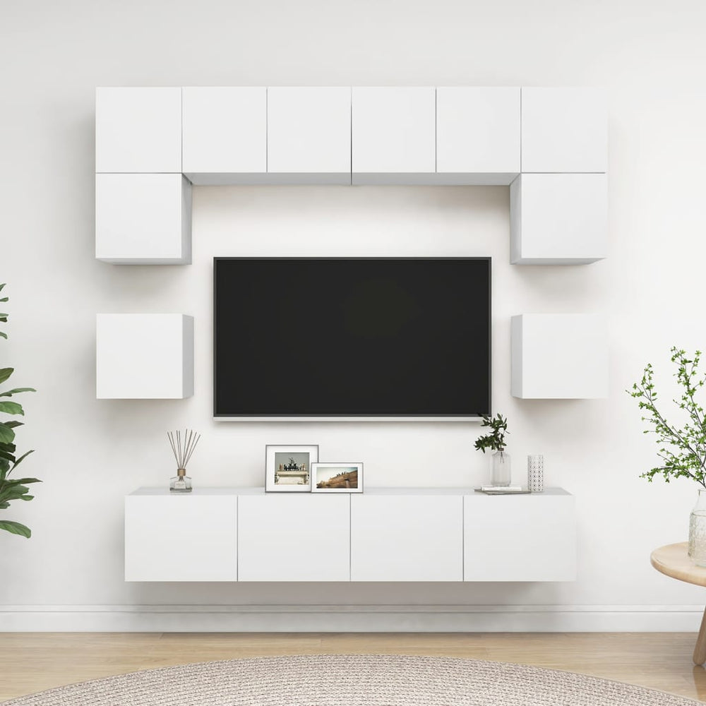 vidaXL Meuble TV 8 pcs blanc bois d'ingénierie