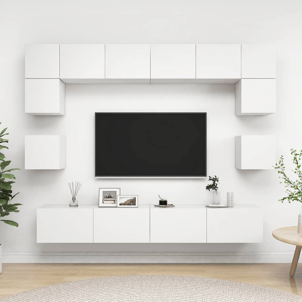 vidaXL Meuble TV 8 pcs blanc bois d'ingénierie