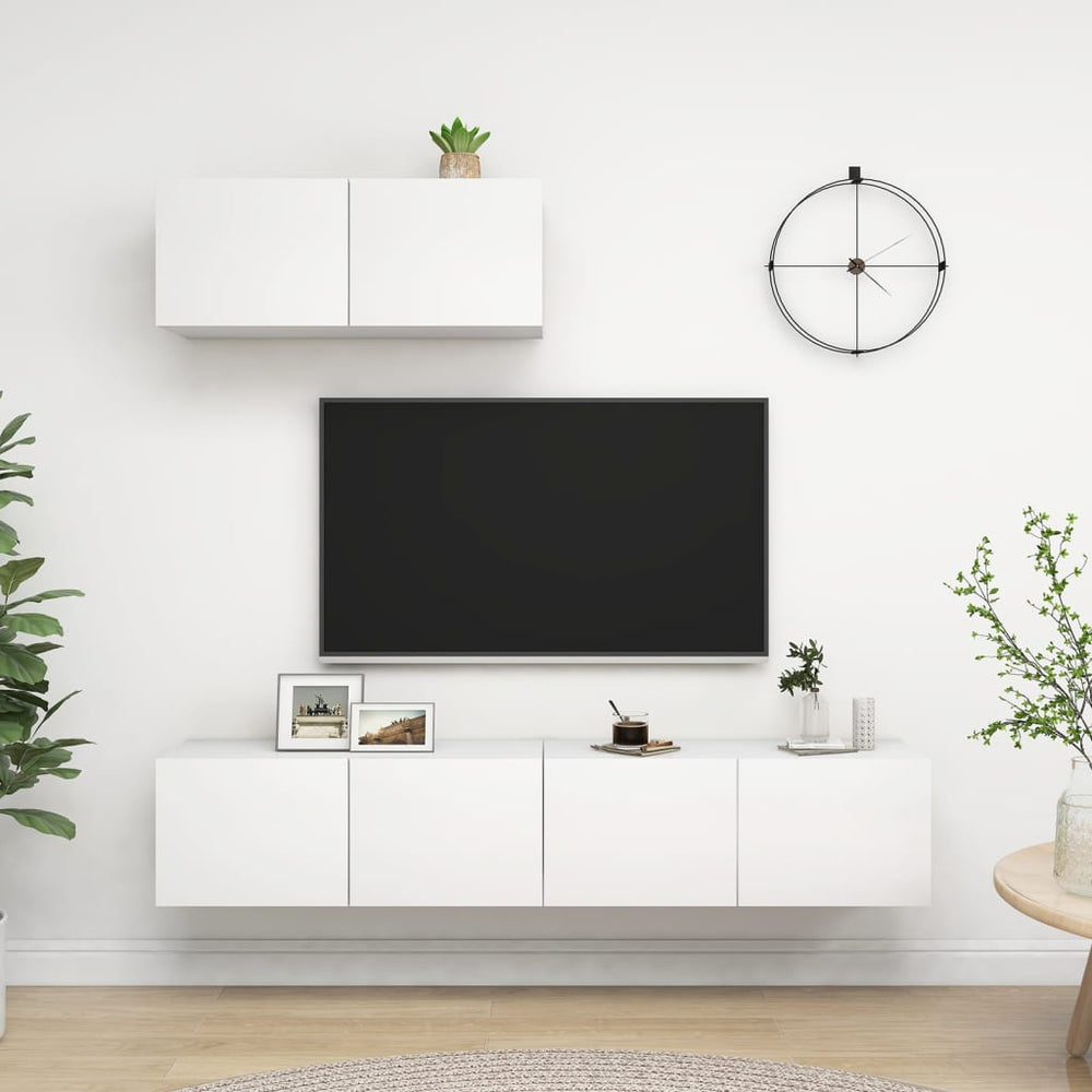 vidaXL Meubles TV 3 pcs Blanc Bois d'ingénierie