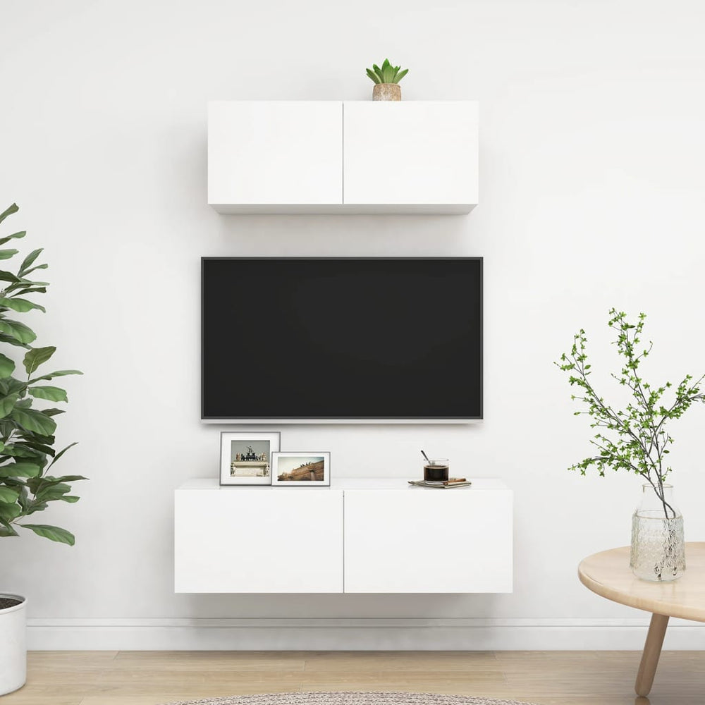 vidaXL Meuble TV, 2 pcs, blanc, bois d'ingénierie