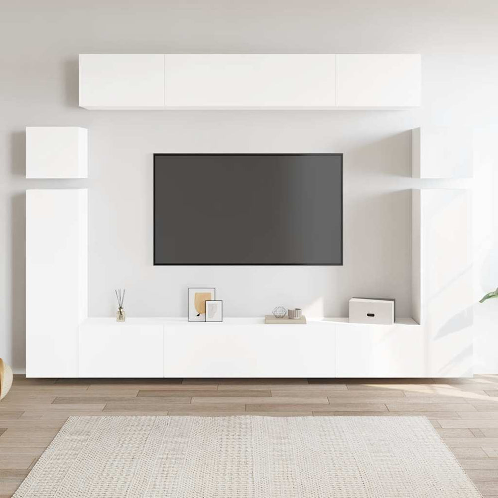 vidaXL Meuble TV 8 pcs blanc bois d'ingénierie