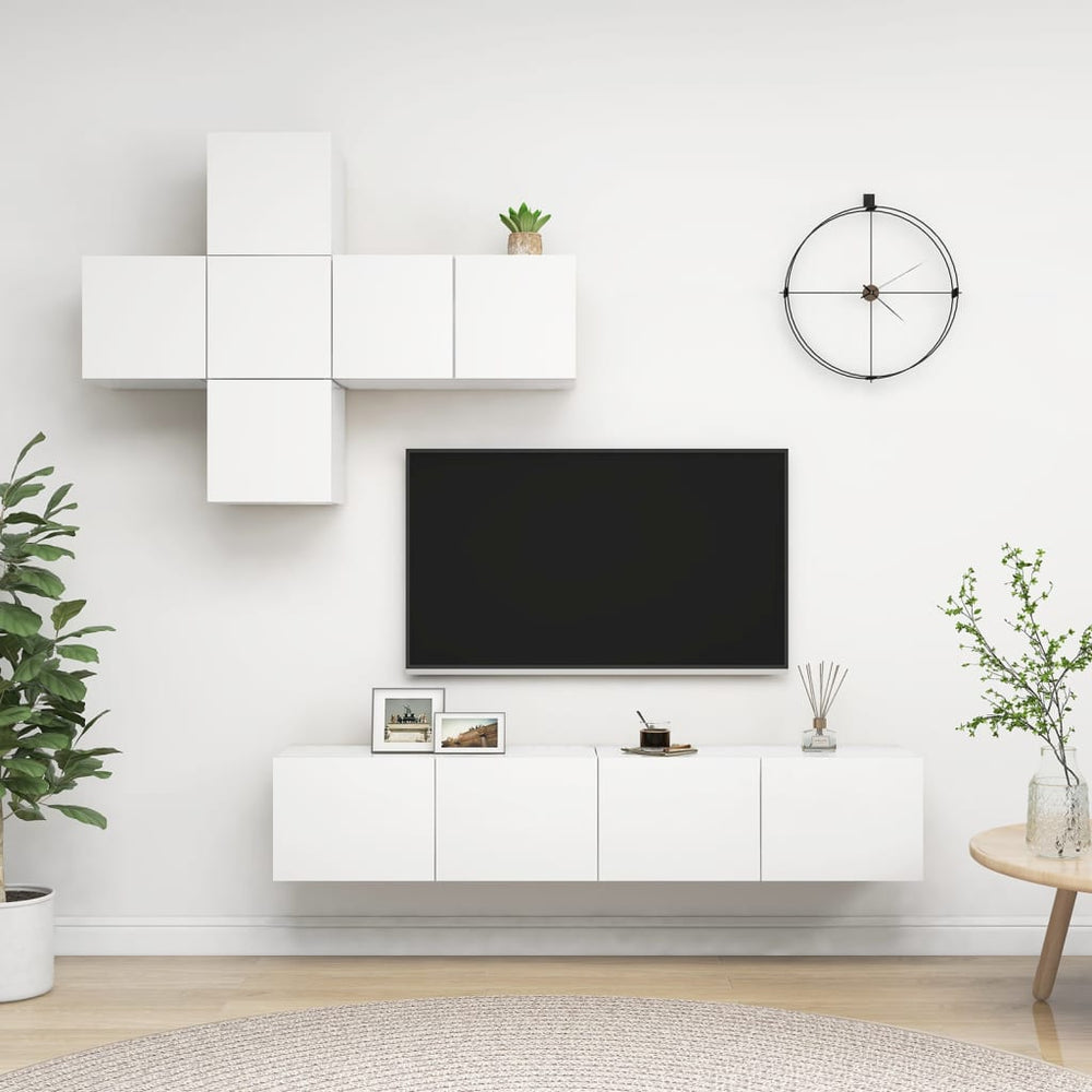 vidaXL Ensemble de 7 meubles TV blanc en bois d'ingénierie