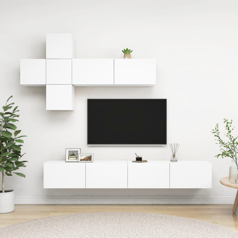 vidaXL Ensemble de 7 meubles TV blanc en bois d'ingénierie
