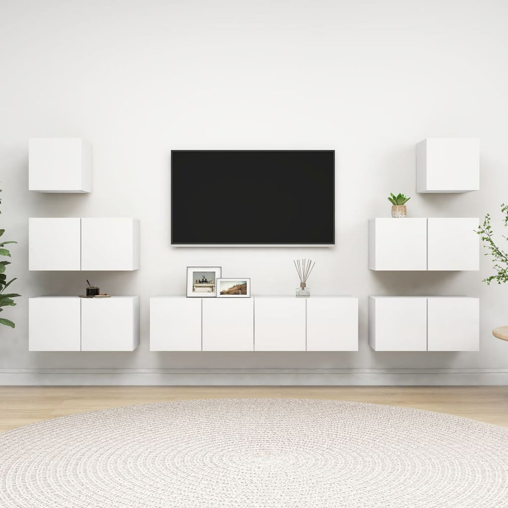 vidaXL Meuble TV 8 pcs blanc bois d'ingénierie
