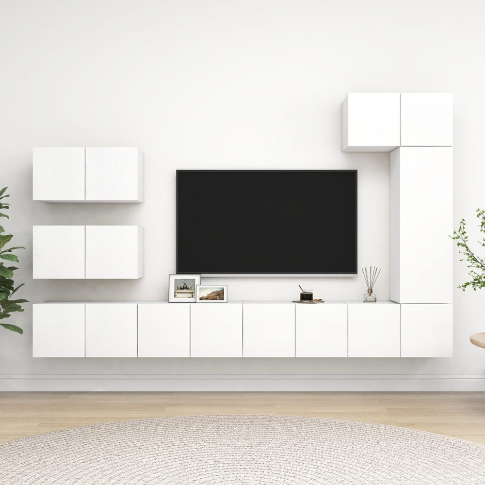 vidaXL Meuble TV 8 pcs blanc bois d'ingénierie