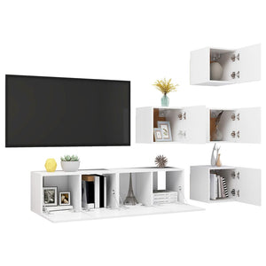 6-tlg. TV-Schrank-Set Weiß Holzwerkstoff