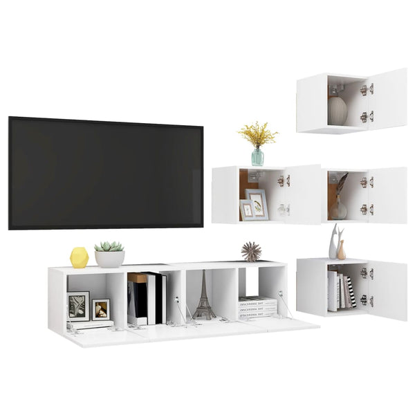 6-tlg. TV-Schrank-Set Weiß Holzwerkstoff