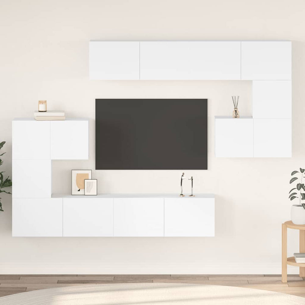 vidaXL Meuble TV 8 pcs blanc bois d'ingénierie