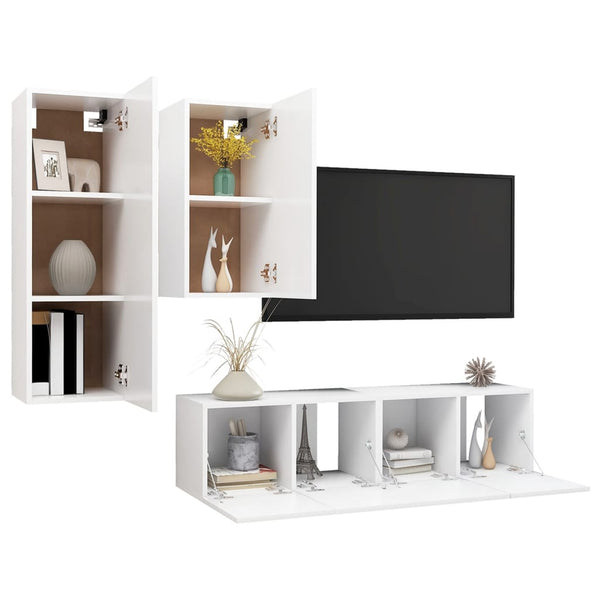 4-tlg. TV-Schrank-Set Weiß Holzwerkstoff