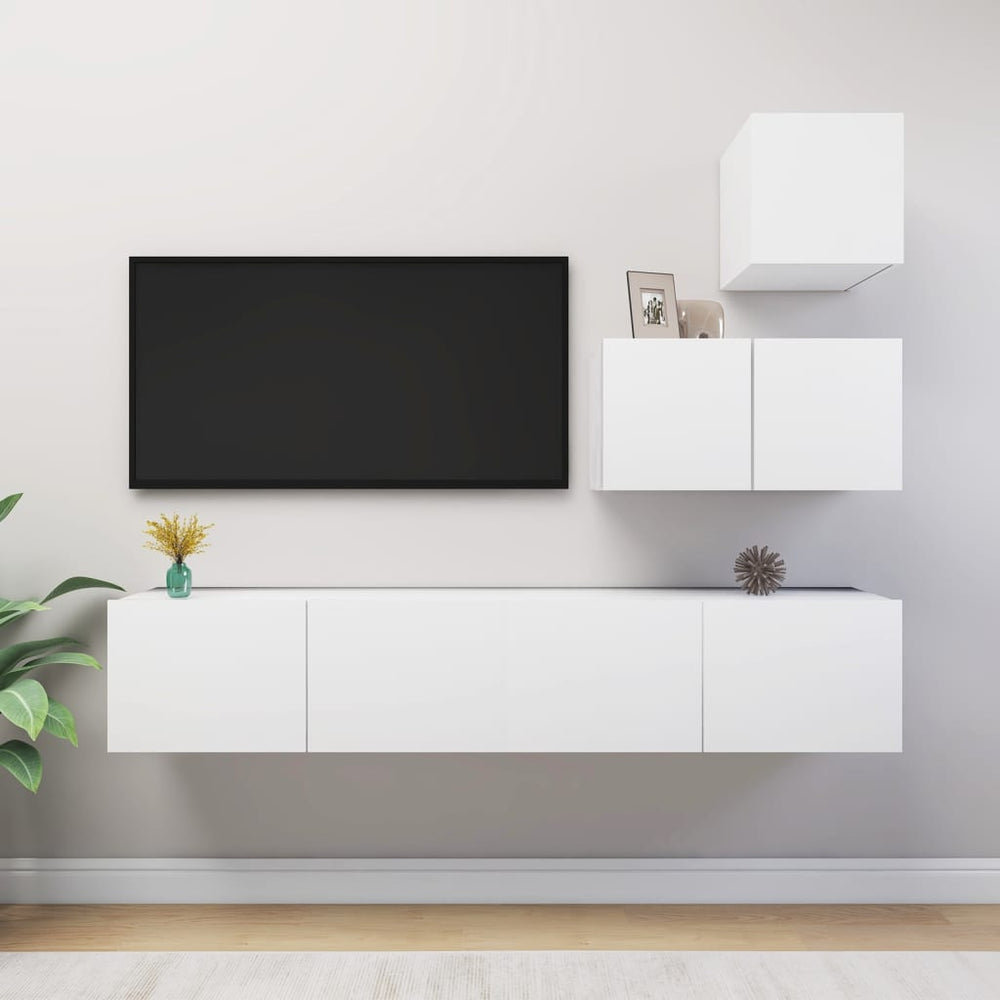 vidaXL Ensemble de 4 meubles TV Blanc Bois d'ingénierie