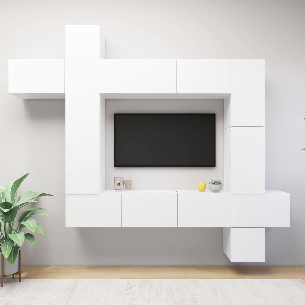 vidaXL Meuble TV, 9 pcs, Blanc, Bois d'ingénierie