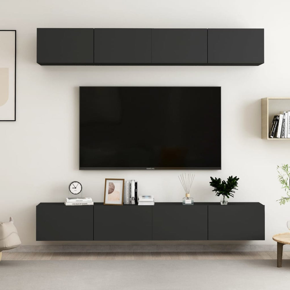 vidaXL Meubles TV 4 pcs Noir 100x30x30 cm Aggloméré