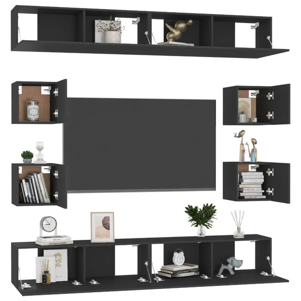 8-tlg. TV-Schrank-Set Schwarz Holzwerkstoff