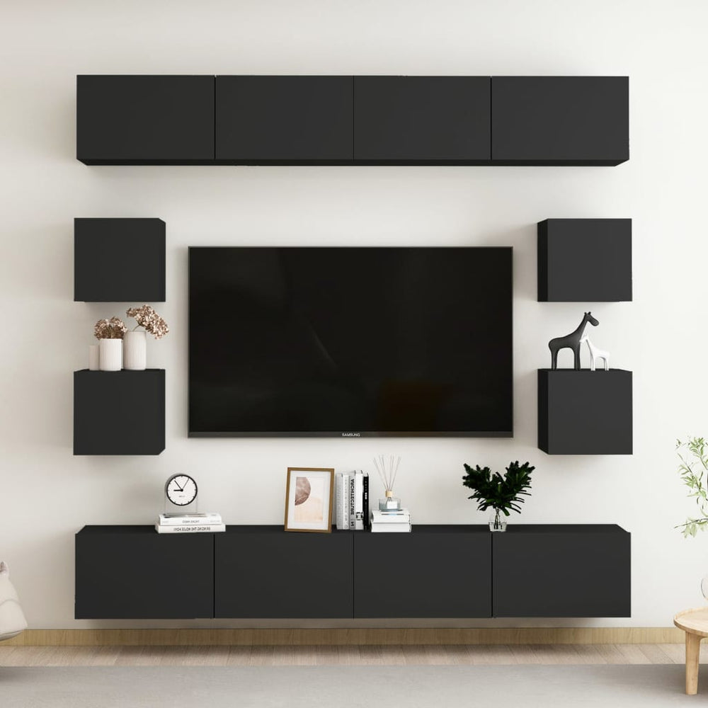 vidaXL Ensemble de meubles TV 8 pcs Noir Aggloméré
