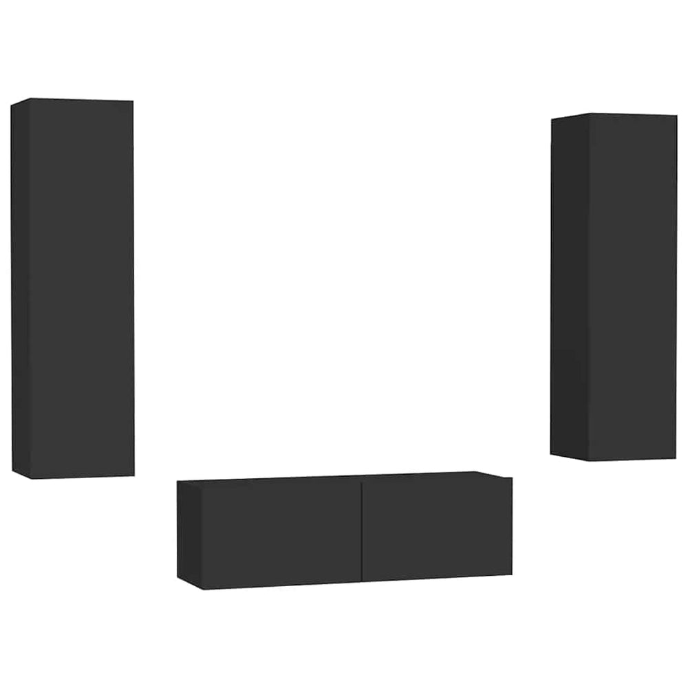 vidaXL Meuble TV 3 pcs Noir Bois d'ingénierie