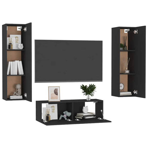 3-tlg. TV-Schrank-Set Schwarz Holzwerkstoff