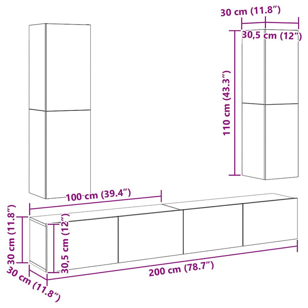 4-tlg. TV-Schrank-Set Schwarz Holzwerkstoff