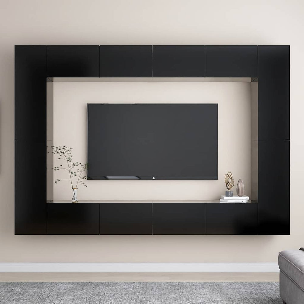 vidaXL Ensemble de meubles TV 8 pcs Noir Aggloméré