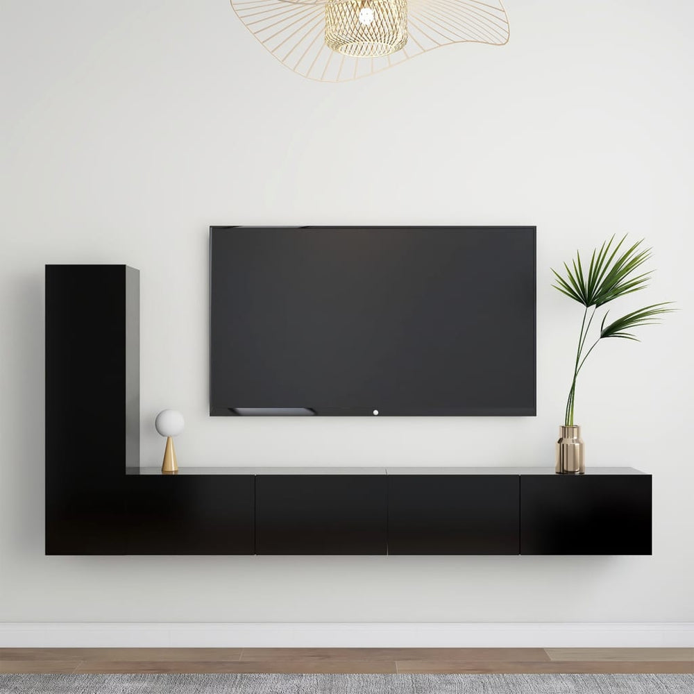vidaXL Meuble TV 3 pcs Noir Bois d'ingénierie