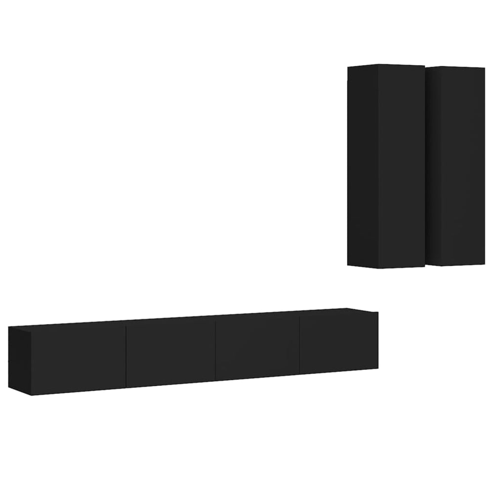 vidaXL Meuble TV, 4 pcs, Noir, Aggloméré