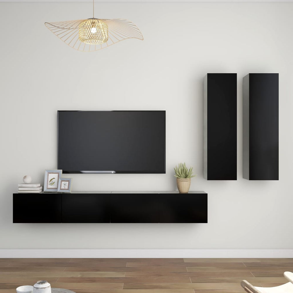 vidaXL Meuble TV, 4 pcs, Noir, Aggloméré