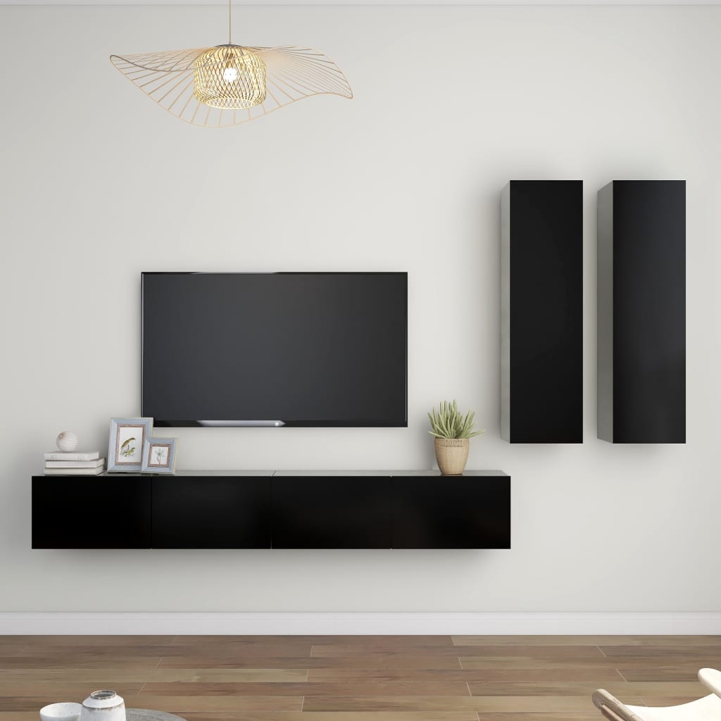 4-tlg. TV-Schrank-Set Schwarz Holzwerkstoff