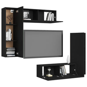 4-tlg. TV-Schrank-Set Schwarz Holzwerkstoff