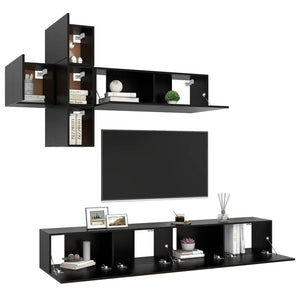 7-tlg. TV-Schrank-Set Schwarz Holzwerkstoff