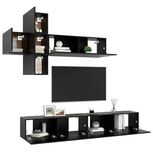 7-tlg. TV-Schrank-Set Schwarz Holzwerkstoff