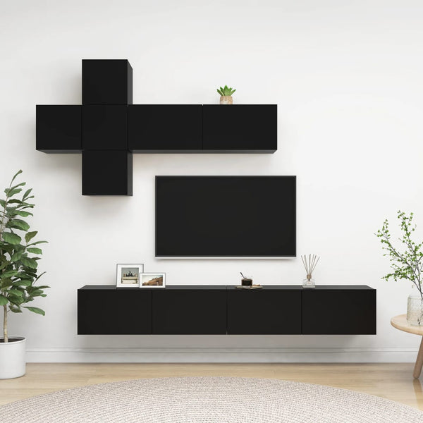 7-tlg. TV-Schrank-Set Schwarz Holzwerkstoff