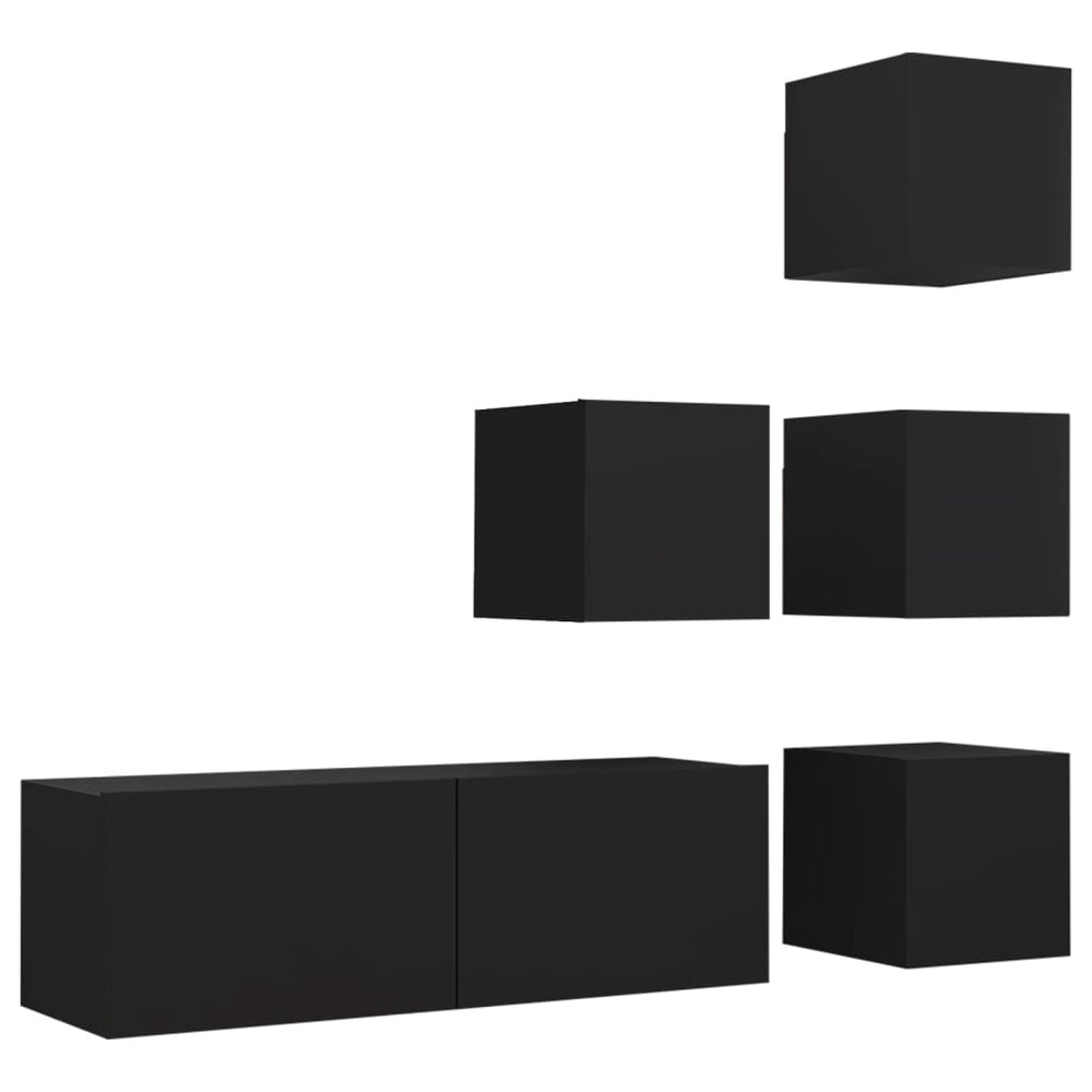 vidaXL Meuble TV 5 pièces Noir Bois d'ingénierie