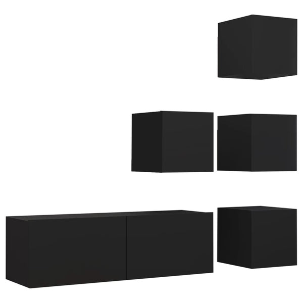 5-tlg. TV-Schrank-Set Schwarz Holzwerkstoff