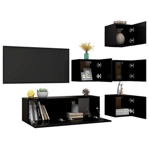 5-tlg. TV-Schrank-Set Schwarz Holzwerkstoff