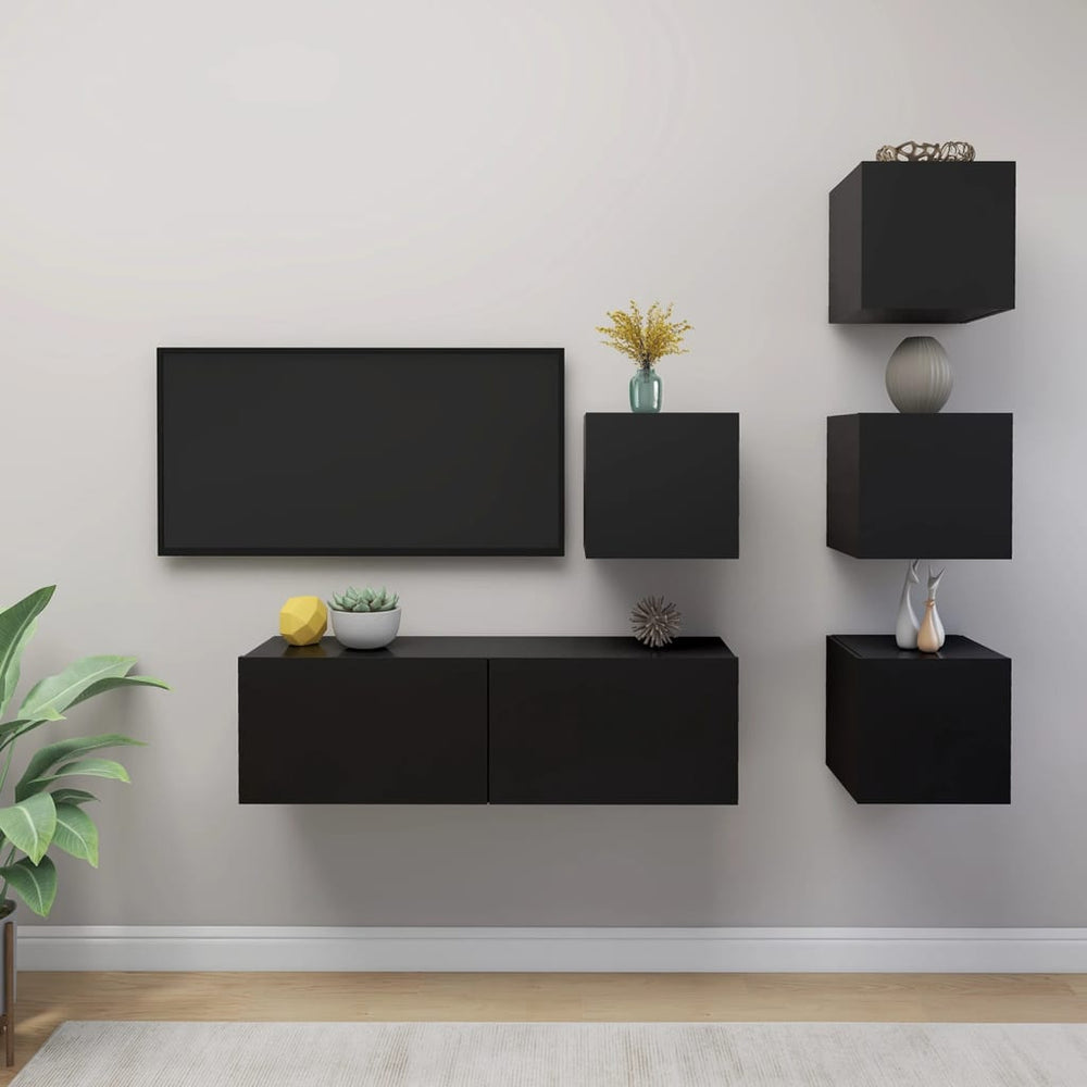 vidaXL Meuble TV 5 pièces Noir Bois d'ingénierie