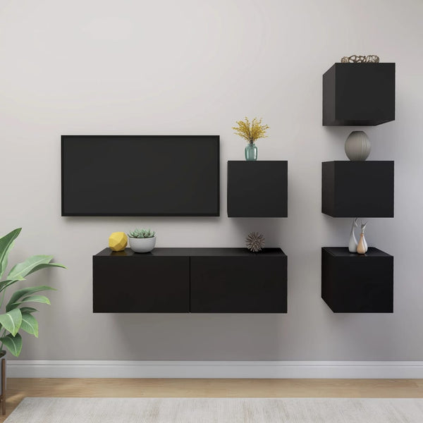 5-tlg. TV-Schrank-Set Schwarz Holzwerkstoff