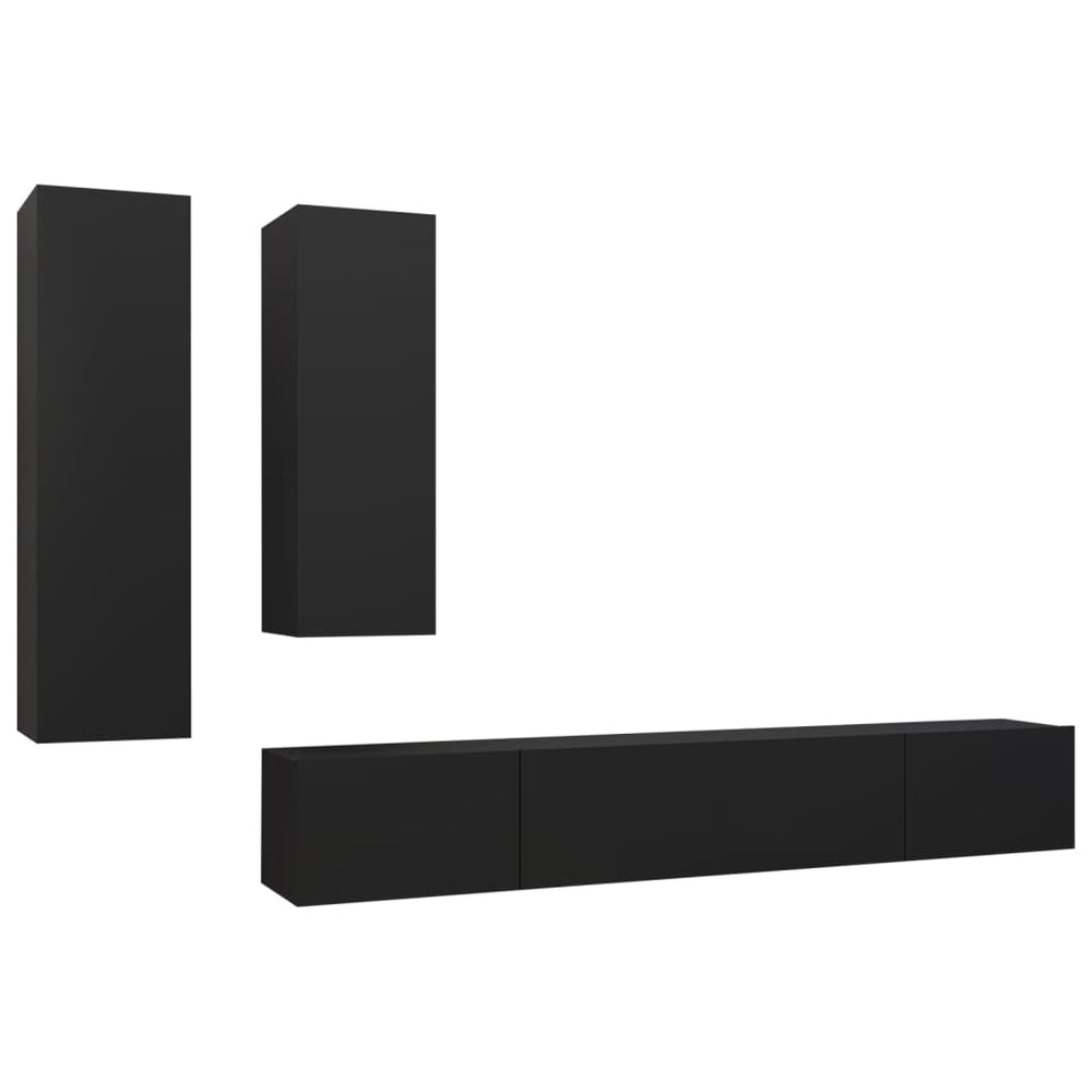 vidaXL Meuble TV, 4 pcs, Noir, Aggloméré