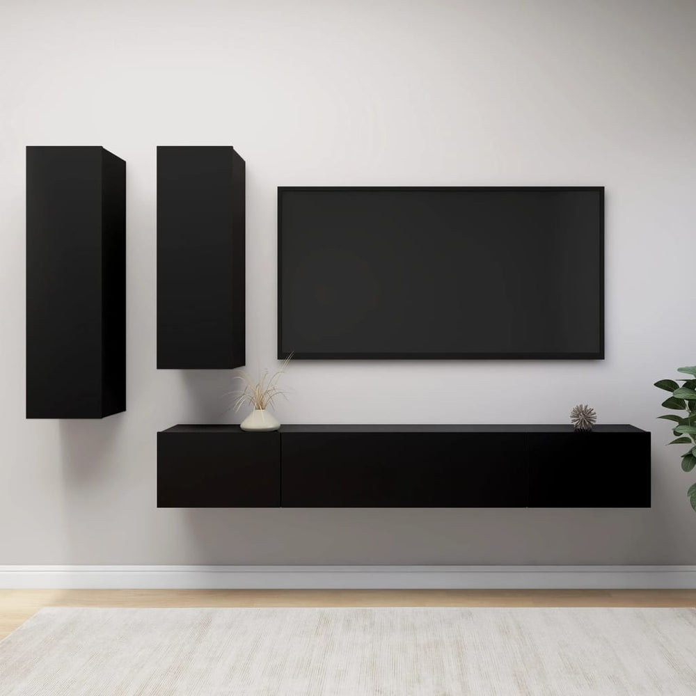 vidaXL Meuble TV, 4 pcs, Noir, Aggloméré