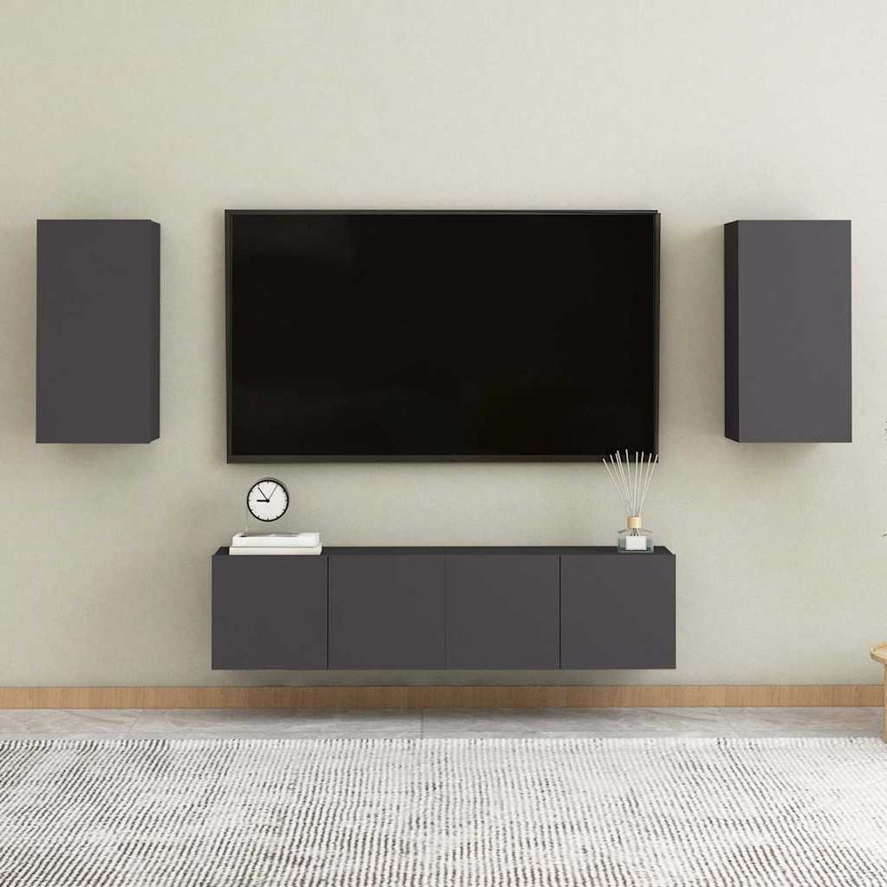 vidaXL Meuble TV 4 pièces, Gris, Bois d'ingénierie
