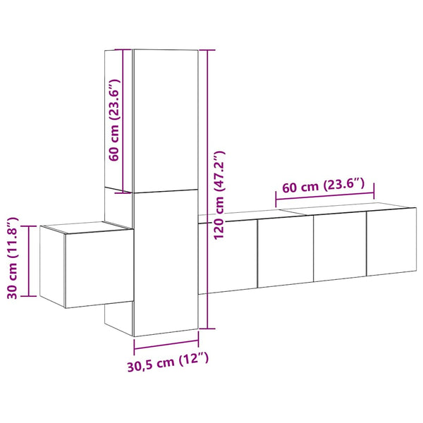 5-tlg. TV-Schrank-Set Grau Holzwerkstoff