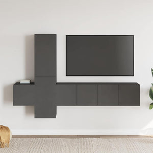 5-tlg. TV-Schrank-Set Grau Holzwerkstoff