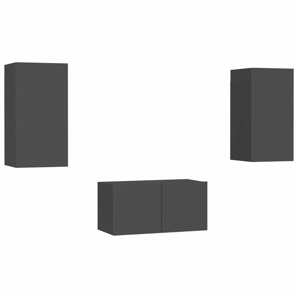 vidaXL Meuble TV, 3 pcs, gris, bois d'ingénierie