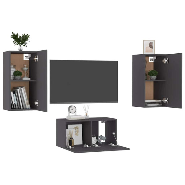 3-tlg. TV-Schrank-Set Grau Holzwerkstoff