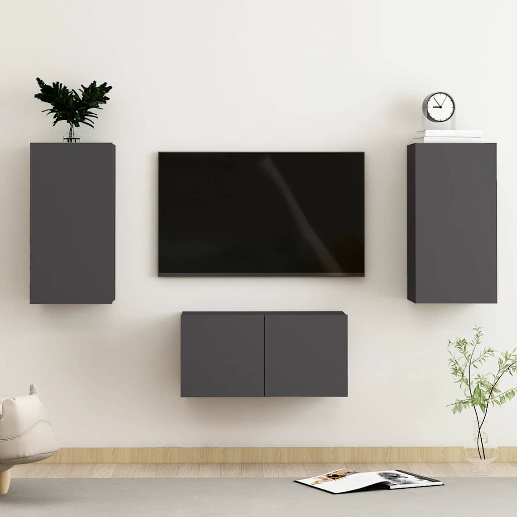 3-tlg. TV-Schrank-Set Grau Holzwerkstoff