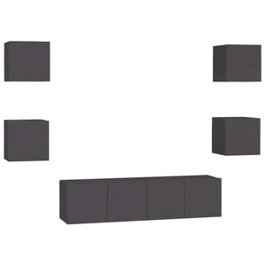 6-tlg. TV-Schrank-Set Grau Holzwerkstoff