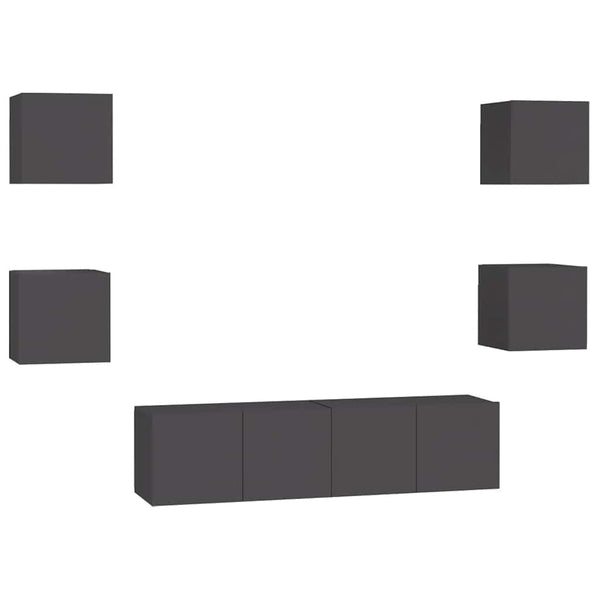 6-tlg. TV-Schrank-Set Grau Holzwerkstoff
