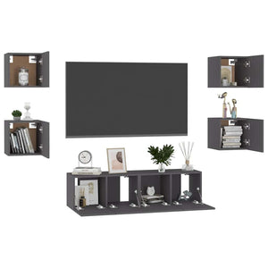 6-tlg. TV-Schrank-Set Grau Holzwerkstoff
